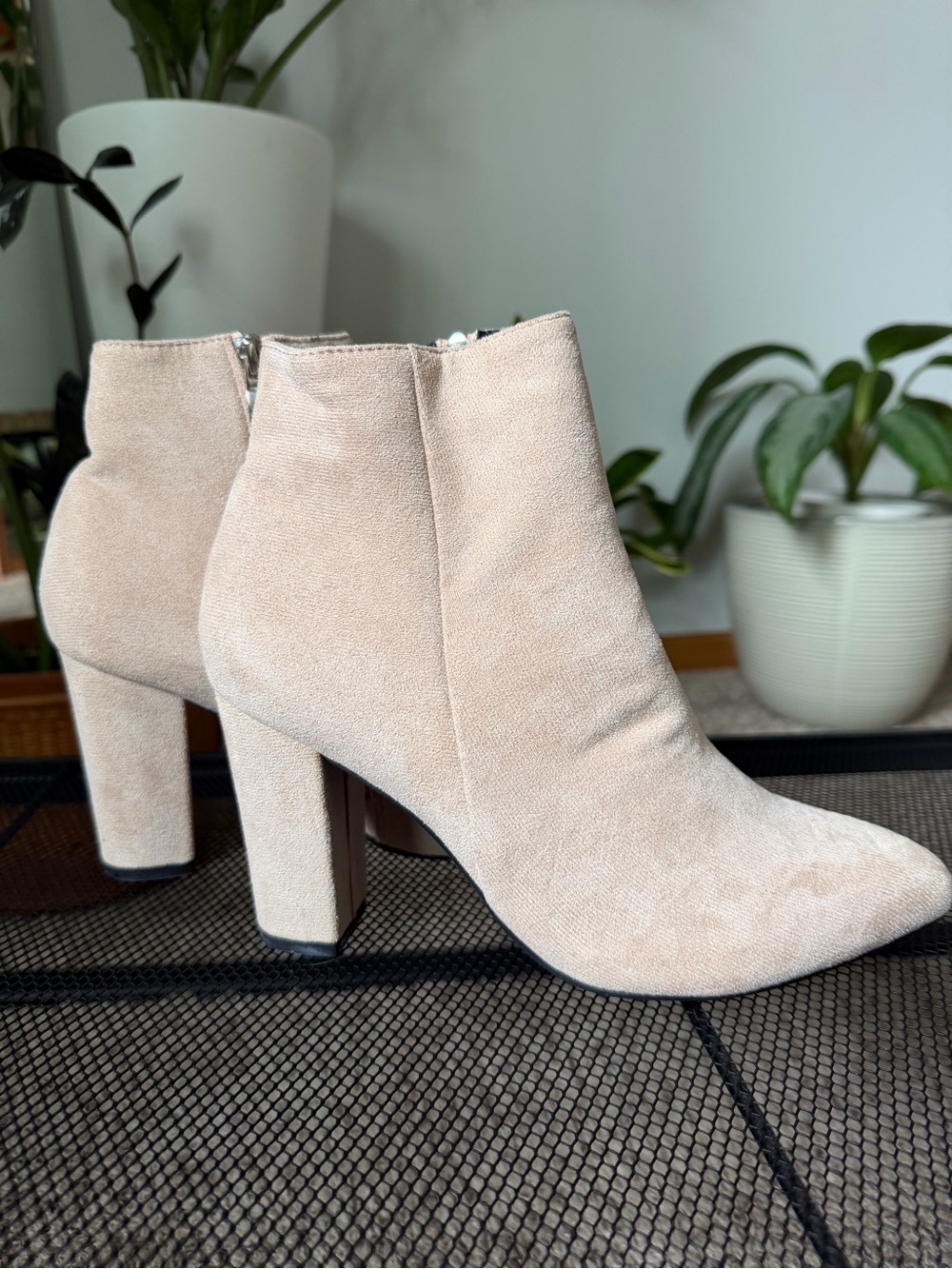 Suede Rose Beige Ankle Boots